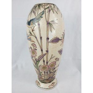 Vintage Chinoiserie Asian Ginger Macau Jar Vase 14" Hand Painted Ceramic Pottery